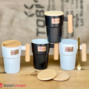 فروش عمده ماگ سرامیکی دسته چوبی VINTAGE
