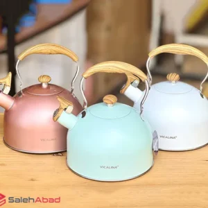 فروش عمده کتری استیل دسته چوبی VICALINA