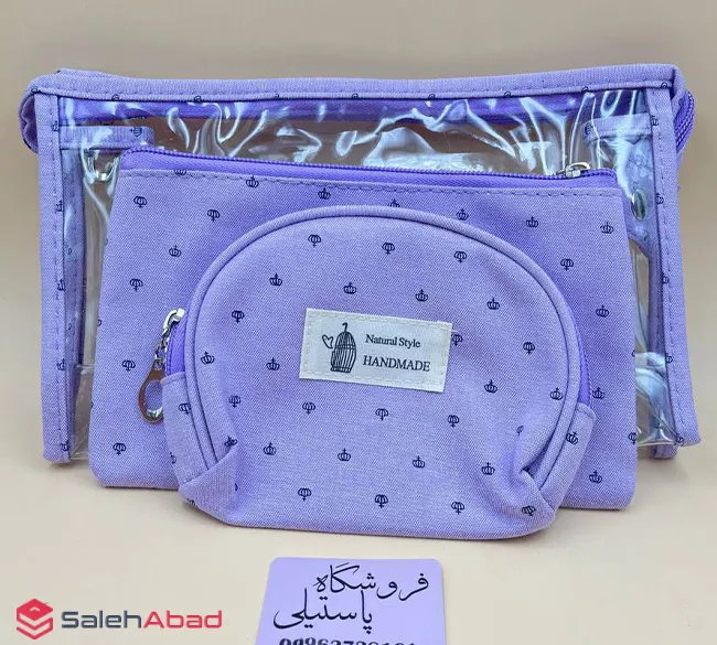 فروش عمده کیف لوازم آرایش طرح تاج 3 تکه