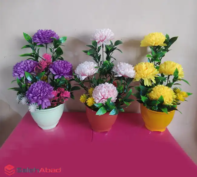 فروش عمده گلدان گل داوودی مصنوعی 4 گل