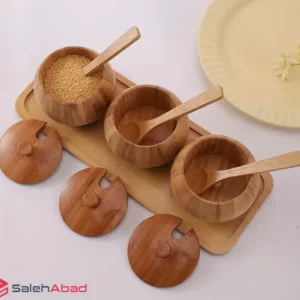 فروش عمده جا ادویه چوبی 3 تایی قاشق دار