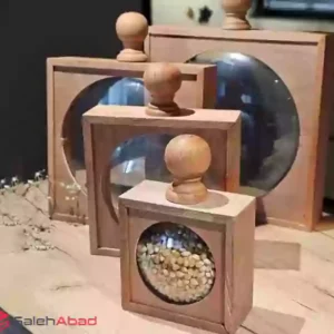 فروش عمده جا حبوبات شیشه ای چوبی مربع