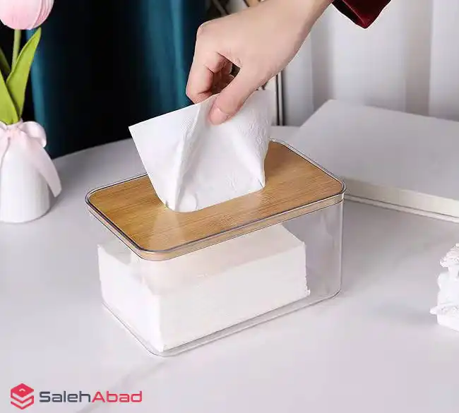 فروش عمده جا دستمال اکریلیک درب چوبی