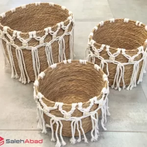فروش عمده سبد حصیری مهره دار 3 عددی