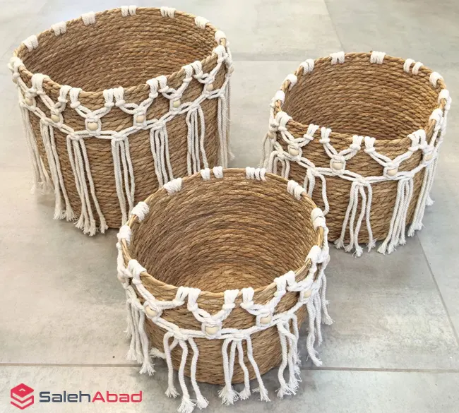فروش عمده سبد حصیری مهره دار 3 عددی