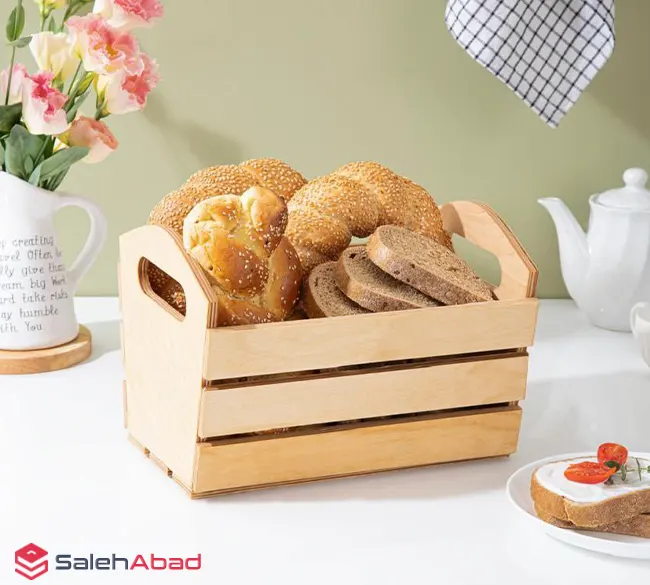 فروش عمده سبد نان چوبی مستطیلی دسته دار