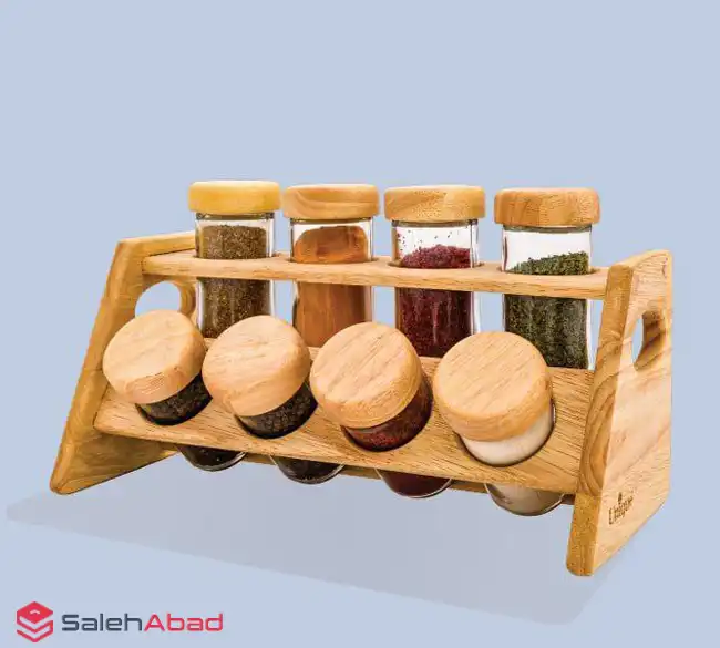 فروش عمده جا ادویه شیشه ای استند چوبی UNIQUE