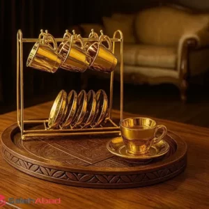 فروش عمده ست قهوه خوری بلور طلایی استند دار