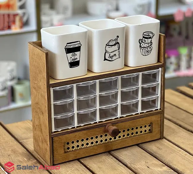 فروش عمده فایل ادویه چوبی حصیری 15 کشو