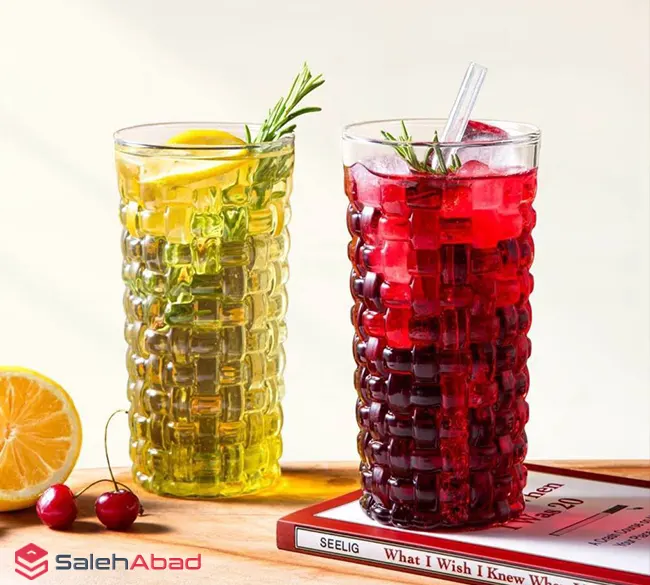 فروش عمده لیوان شیشه ای بلند طرح حصیری