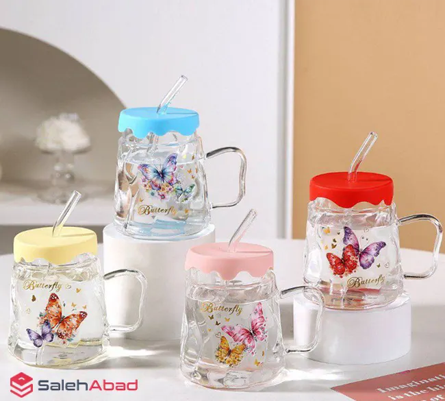 فروش عمده ماگ پیرکس درب سیلیکونی نی دار