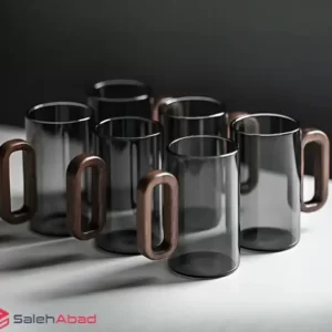 فروش عمده ماگ پیرکس دودی دسته چوبی