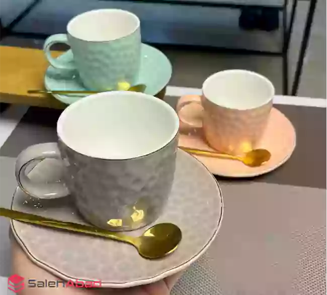 فروش عمده ماگ زیره دار سرامیکی لب طلا