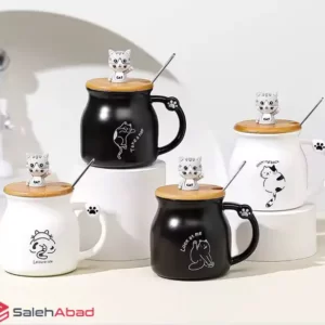 فروش عمده ماگ سرامیکی درب چوبی طرح گربه