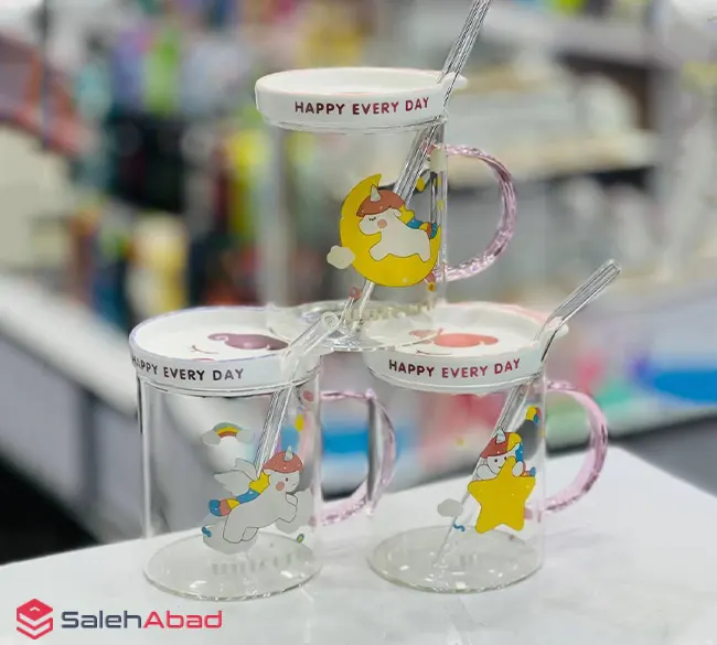 فروش عمده ماگ پیرکس نی دار طرح یونیکورن