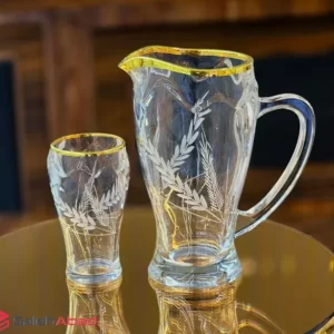 فروش عمده پارچ و لیوان لب طلا طرح گندم