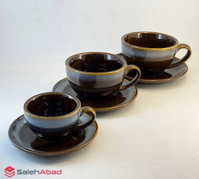 فروش عمده فنجان نعلبکی دو رنگ 6 عددی