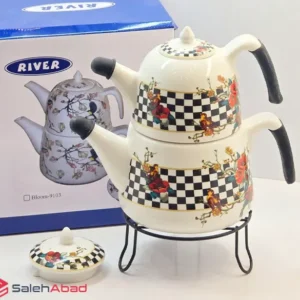 فروش عمده کتری قوری چینی طرح چهارخانه RIVER