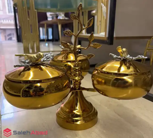 فروش عمده اردو خوری فلزی سه خانه طلایی