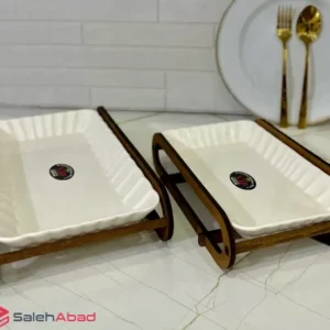 فروش عمده دیس سرامیکی سفید استند چوبی
