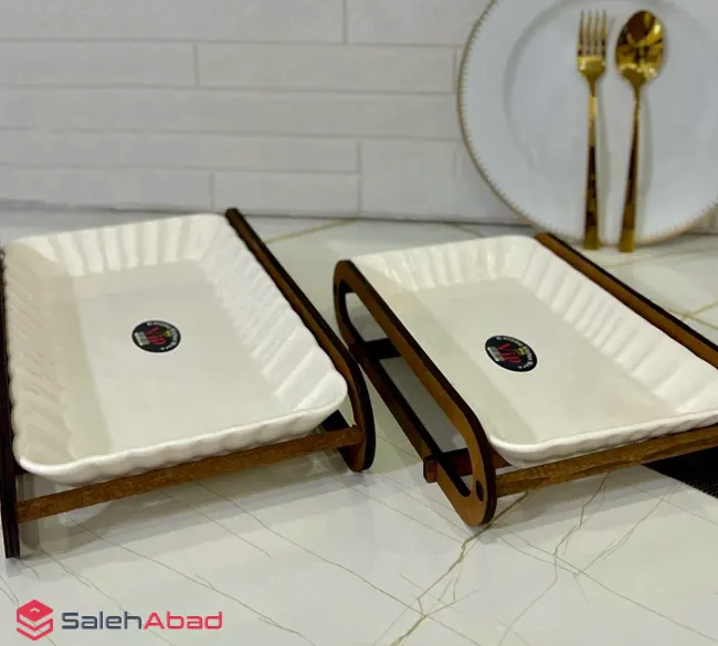 فروش عمده دیس سرامیکی سفید استند چوبی