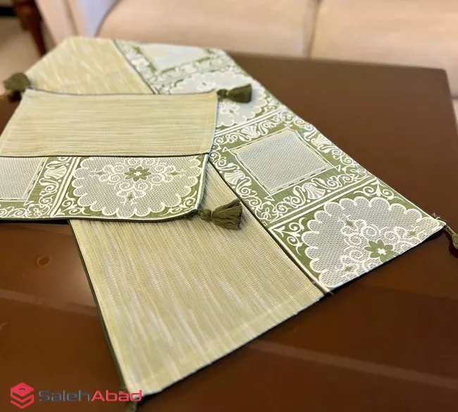 فروش عمده ست کوسن و رانر سبز طرح دار