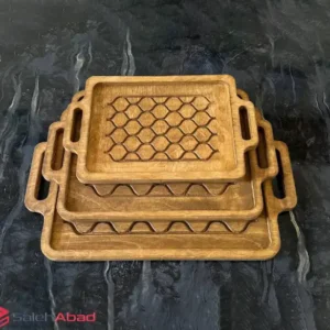 فروش عمده سینی چوبی مستطیل طرح دار 3 تکه