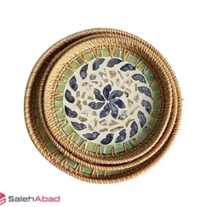 فروش عمده سینی کف صدفی راتان دو عددی
