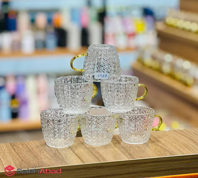 فروش عمده قهوه خوری پیرکس دسته طلایی