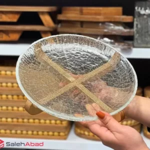 فروش عمده ظرف شیرینی شیشه ترک پایه چوبی