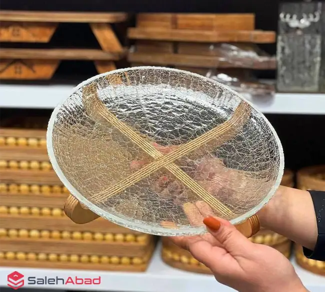 فروش عمده ظرف شیرینی شیشه ترک پایه چوبی