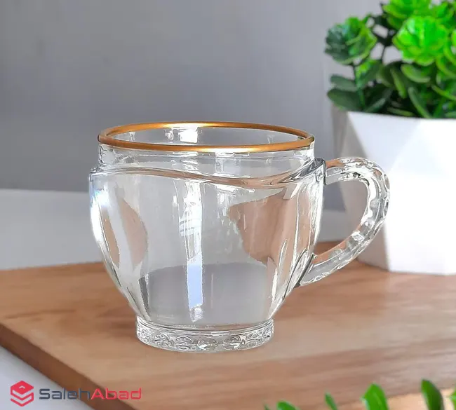 فروش عمده فنجان چای بلور لب طلایی