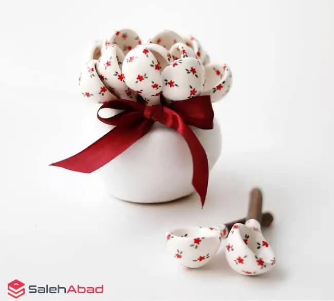 فروش عمده قاشق ادویه سرامیکی دسته چوبی