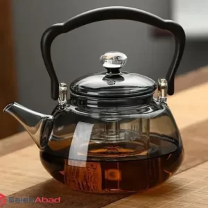 فروش عمده قوری پیرکس دودی دسته چوبی