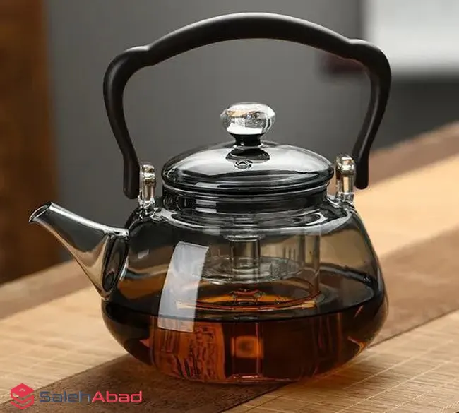 فروش عمده قوری پیرکس دودی دسته چوبی