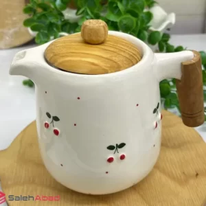 فروش عمده قوری سرامیکی آلبالو درب چوبی