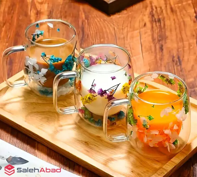 فروش عمده ماگ پیرکس دوجداره گلدار