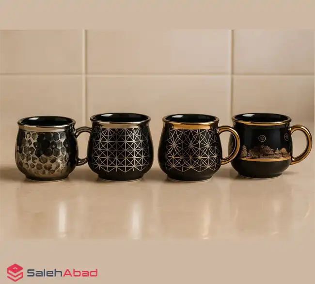 فروش عمده فنجان سرامیکی مشکی طلاکوب