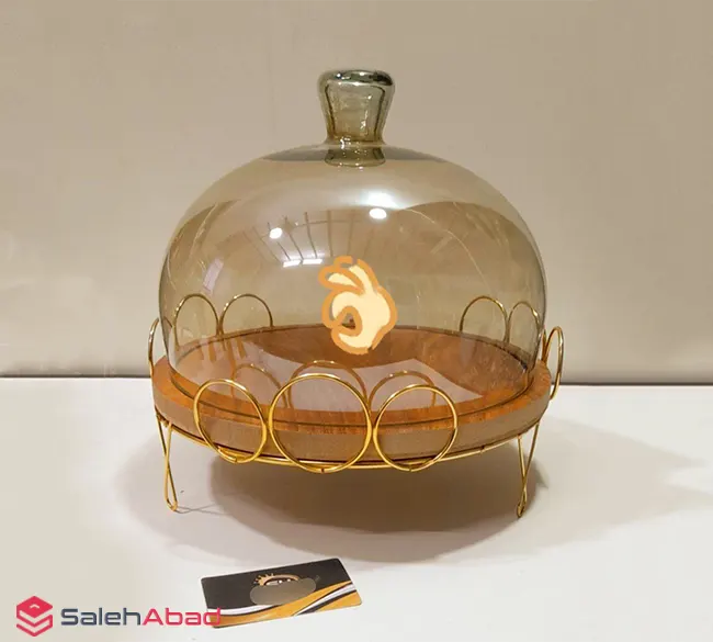 فروش عمده ظرف کیک خوری چوبی پایه فلزی