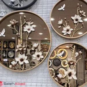 فروش عمده آینه دیواری گرد گلدار 3 تکه