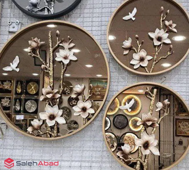 فروش عمده آینه دیواری گرد گلدار 3 تکه