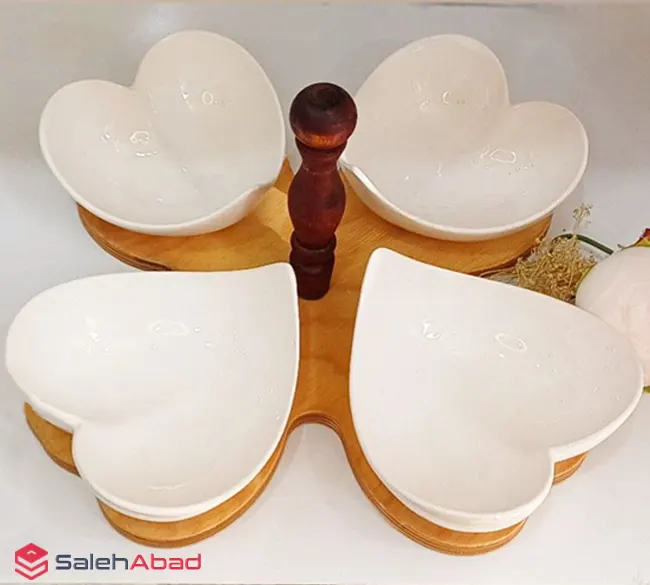 فروش عمده اردو خوری 4 پیاله قلبی زیر چوب