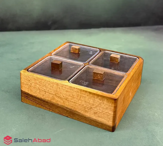 فروش عمده جعبه تی بگ چوبی 4 خانه درب دار