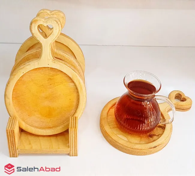 فروش عمده زیر لیوانی گرد چوبی دسته قلبی