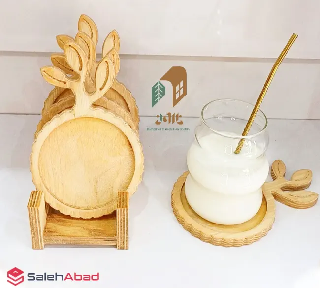 فروش عمده زیر لیوانی گرد چوبی طرح برگ