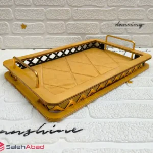 فروش عمده سینی چوبی مستطیل دسته طلایی