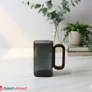 فروش عمده لیوان پیرکس مربع دسته چوبی دودی