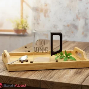 فروش عمده لیوان پیرکس مربع دسته چوبی GOOD MORNING
