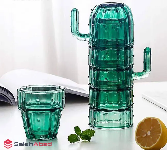 فروش عمده ست ليوان شیشه ای كاكتوس 4 عددی