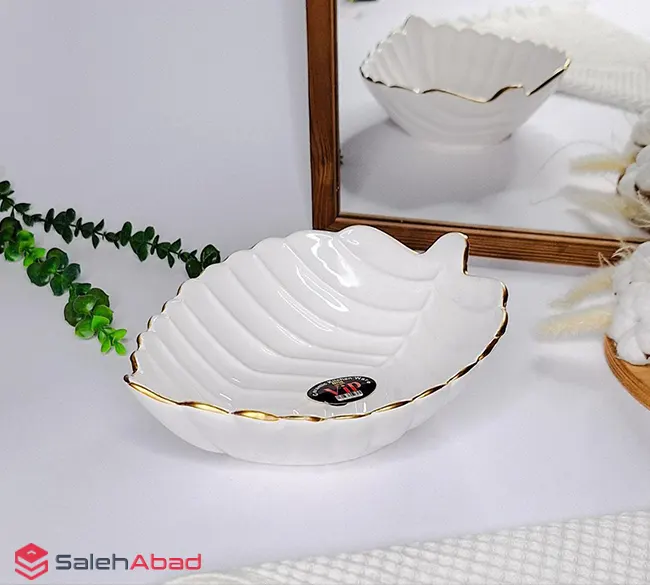 فروش عمده میوه خوری سرامیکی طرح برگ لب طلا